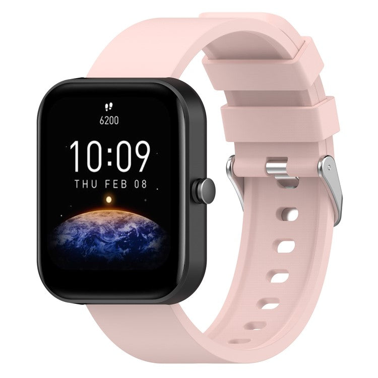 Silicone Watch Band for Garmin Venu / Venu 2 Plus / Venu Sq / Venu Sq 2 , 20mm Watch Strap with Silver Stainless Steel Buckle - Light Pink