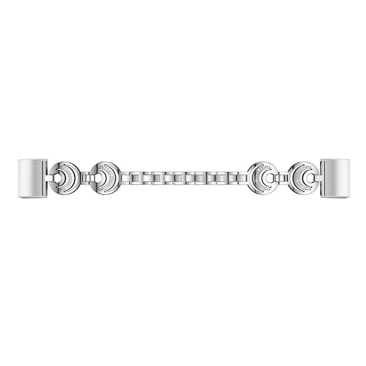 Metal Wrist Band for Fitbit Charge 6 / 5 Watch Strap Moon Design Rhinestones Decor Replacement - Silver