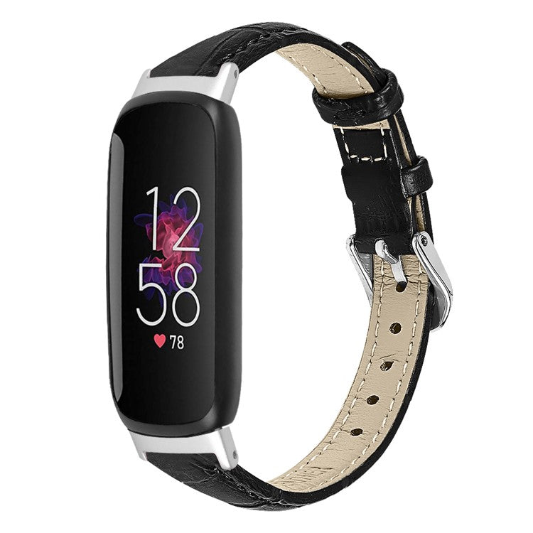 For Fitbit Inspire 3 Replacement Strap Bamboo Grain PU Leather Adjustable Watch Band - Black