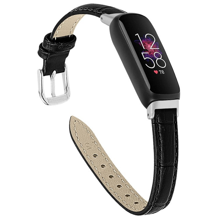 For Fitbit Inspire 3 Replacement Strap Bamboo Grain PU Leather Adjustable Watch Band - Black
