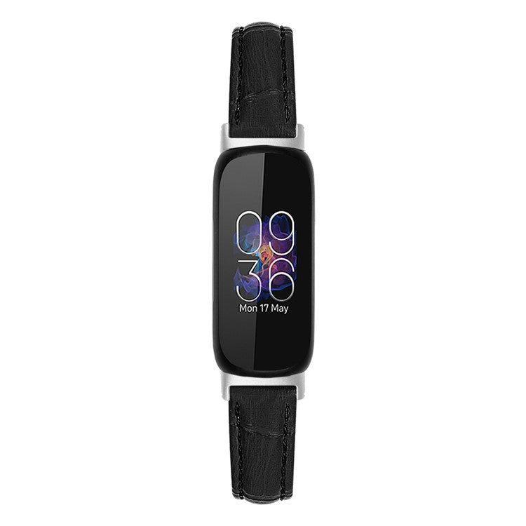 For Fitbit Inspire 3 Replacement Strap Bamboo Grain PU Leather Adjustable Watch Band - Black
