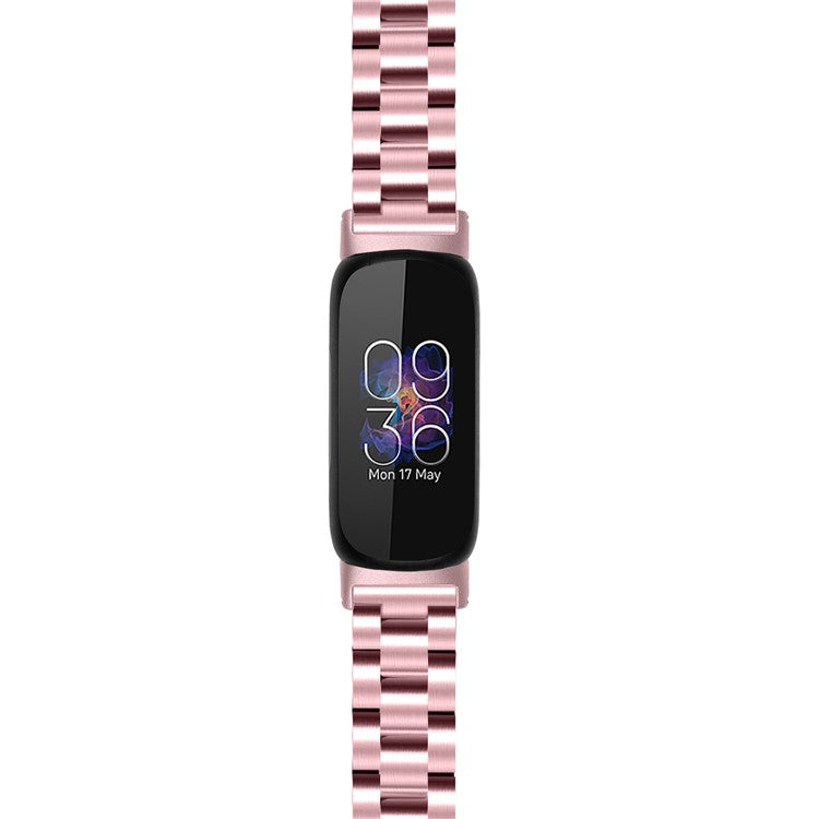 Wrist Strap for Fitbit Inspire 3 Stainless Steel 3 Beads Replacement Smart Watch Band - Rose Pink