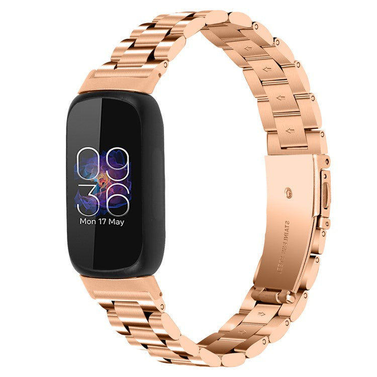 Wrist Strap for Fitbit Inspire 3 Stainless Steel 3 Beads Replacement Smart Watch Band - Rose Gold
