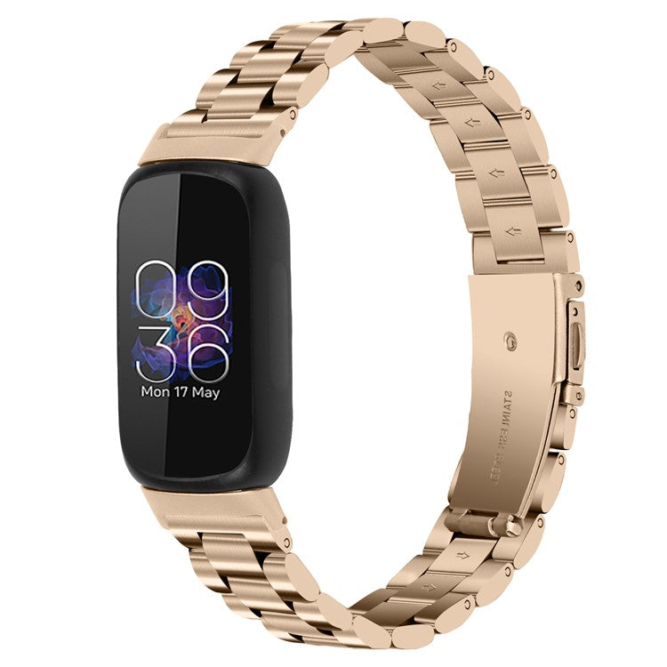 Wrist Strap for Fitbit Inspire 3 Stainless Steel 3 Beads Replacement Smart Watch Band - Champagne Gold