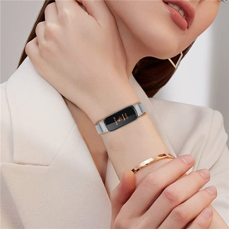For Fitbit Inspire 3 Stainless Steel Smart Watch Band Magnetic Milanese Metal Mesh Strap - Silver