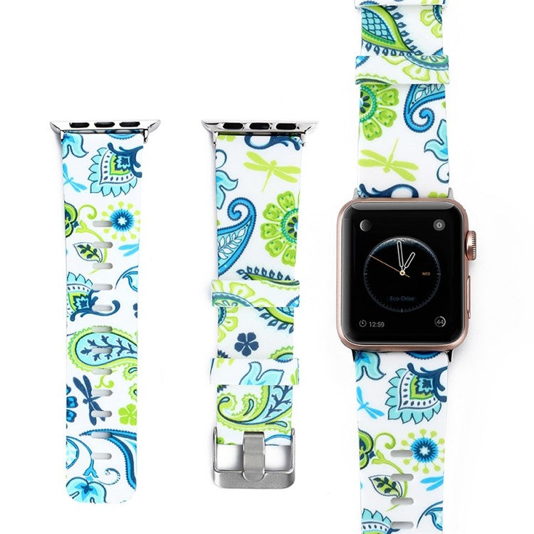 For Apple Watch Series 1 / 2 / 3 38mm  Replacement Strap with White TPU Case, Pattern Printed Silicone Watchband - Style F