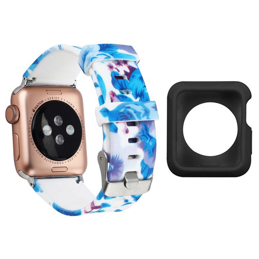 For Apple Watch Series 1  /  2  /  3 38mm Replace Silicone Strap Pattern Printing Watch Band with Black TPU Case - Style G