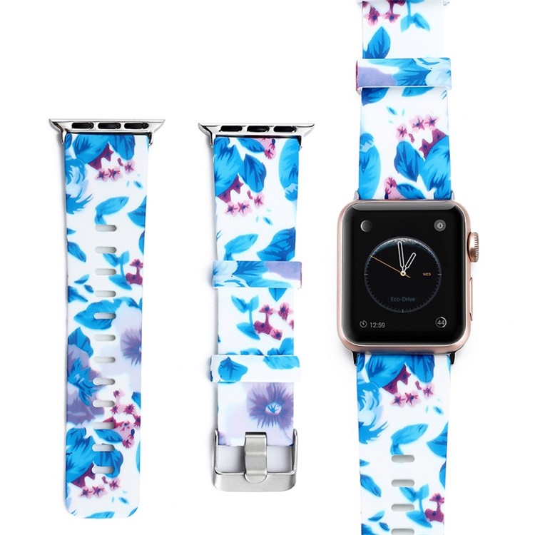 For Apple Watch Series 1  /  2  /  3 38mm Replace Silicone Strap Pattern Printing Watch Band with Black TPU Case - Style G
