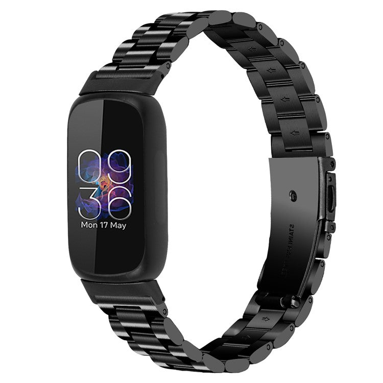 For Fitbit Inspire 3 Stainless Steel Watch Strap 3 Beads Design Replacement Watch Band - Black