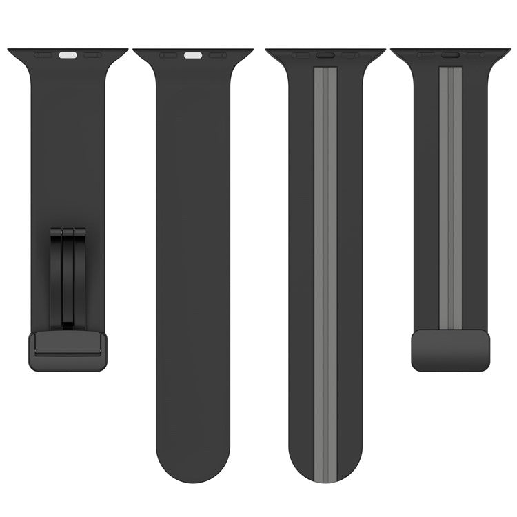 Waxy Cowhide Leather Watchband for Apple Watch Series 10 42mm / 9 8 7 41mm / SE (2023) SE (2022) SE 6 5 4 40mm / 3 2 1 38mm Bi-Color Silicone Strap Magnetic Buckle - Black / Grey