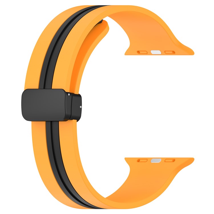 Waxy Cowhide Leather Watchband for Apple Watch Series 10 42mm / 9 8 7 41mm / SE (2023) SE (2022) SE 6 5 4 40mm / 3 2 1 38mm Bi-Color Silicone Strap Magnetic Buckle - Yellow / Black