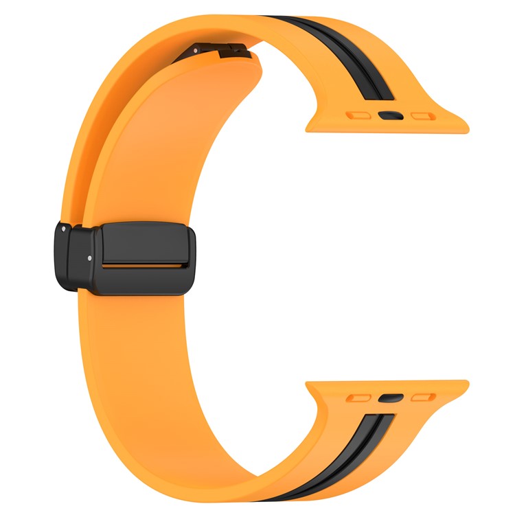 Waxy Cowhide Leather Watchband for Apple Watch Series 10 42mm / 9 8 7 41mm / SE (2023) SE (2022) SE 6 5 4 40mm / 3 2 1 38mm Bi-Color Silicone Strap Magnetic Buckle - Yellow / Black