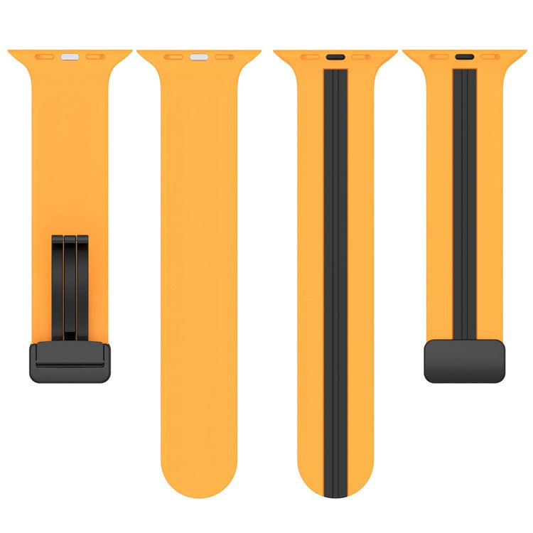 Waxy Cowhide Leather Watchband for Apple Watch Series 10 42mm / 9 8 7 41mm / SE (2023) SE (2022) SE 6 5 4 40mm / 3 2 1 38mm Bi-Color Silicone Strap Magnetic Buckle - Yellow / Black
