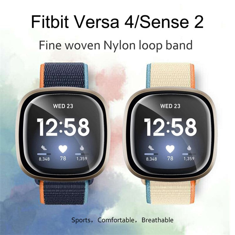 For Fitbit Versa 4 / Sense 2 Soft Nylon Watch Bands Sport Loop Strap Replacement Bracelet - Neon Lime