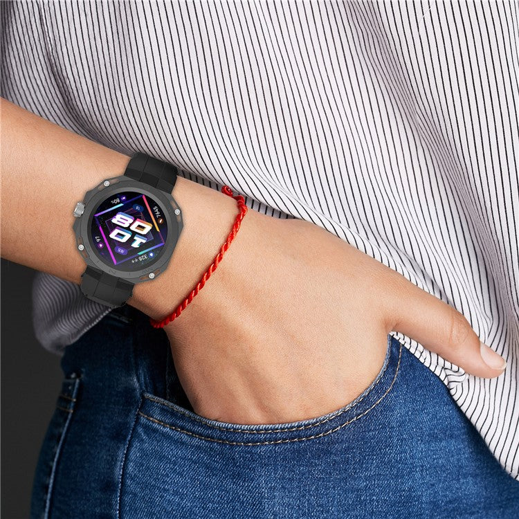 For Huawei Watch GT Cyber Silicone Watch Bands Watch Strap Replacement with Screws + Tool - White