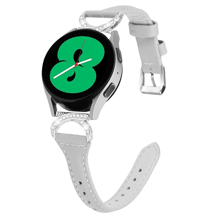 For Samsung Galaxy Watch 3 41mm / Watch6 40mm 44mm / Watch6 Classic 43mm 47mm / Watch 5 40mm 44mm / Watch4 40mm 44mm Leather Watch Band 20mm Wrist Strap with Silver Buckle - Grey