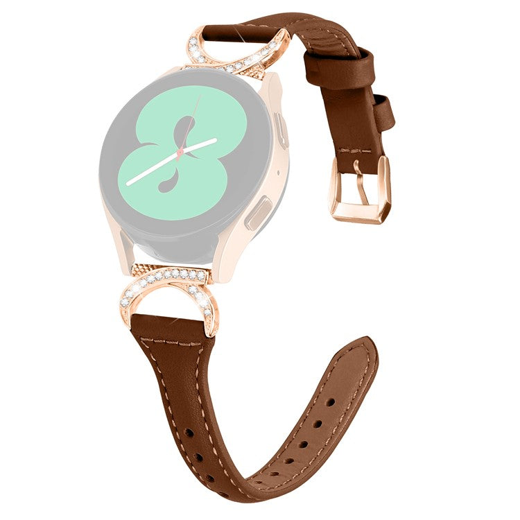 For Samsung Galaxy Watch 3 41mm / Watch6 40mm 44mm / Watch6 Classic 43mm 47mm / Watch 5 40mm 44mm / Watch4 40mm 44mm Leather Watch Strap 20mm Watch Band with Rose Gold Buckle - Brown