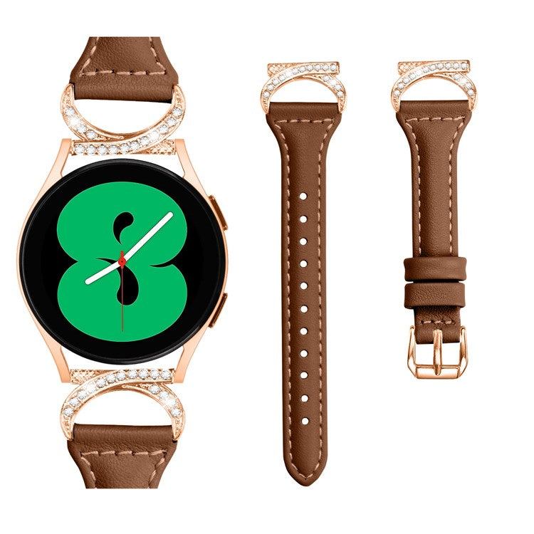 For Samsung Galaxy Watch 3 41mm / Watch6 40mm 44mm / Watch6 Classic 43mm 47mm / Watch 5 40mm 44mm / Watch4 40mm 44mm Leather Watch Strap 20mm Watch Band with Rose Gold Buckle - Brown