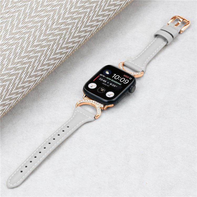 Band for Apple Watch Series 10 46mm / Ultra 2 Ultra 49mm /  Series 9 8 7 45mm / 6 5 4 SE (2023) SE (2022) SE 44mm / 3 2 1 42mm Genuine Cowhide Leather Watch Strap with Rose Gold Buckle - Grey