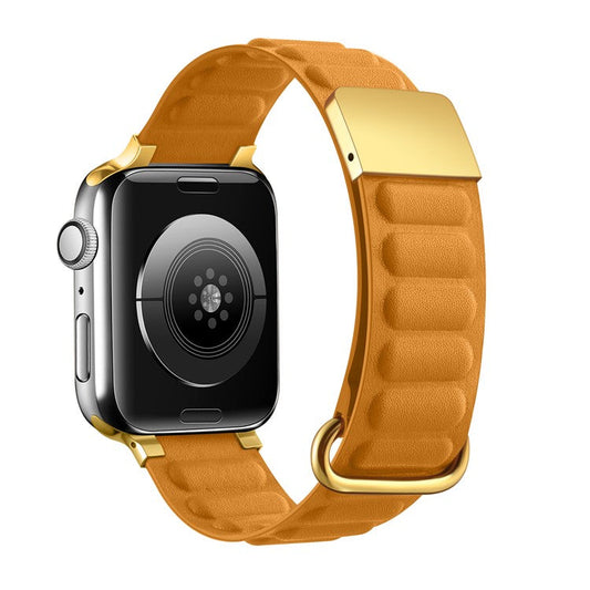 Watch Strap for Apple Watch Series 10 42mm / 9 8 7 41mm / SE (2023) SE (2022) SE 6 5 4 40mm / 3 2 1 38mm Magnetic Watchband Genuine Cow Leather Watch Strap - Orange