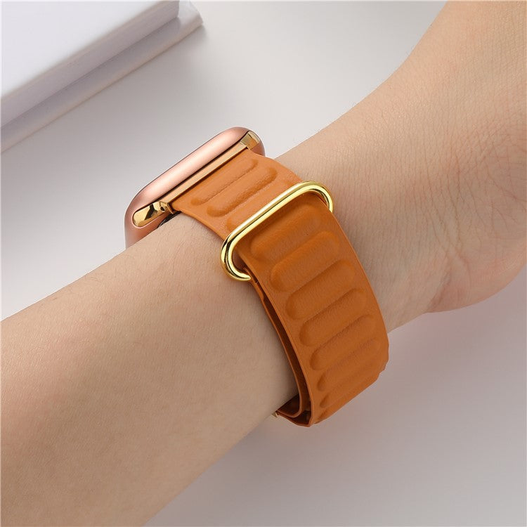 Watch Strap for Apple Watch Series 10 42mm / 9 8 7 41mm / SE (2023) SE (2022) SE 6 5 4 40mm / 3 2 1 38mm Magnetic Watchband Genuine Cow Leather Watch Strap - Orange