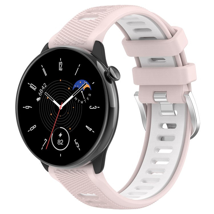For Huami Amazfit GTR Mini / Bip 3 / Bip 3 Pro Silicone Watch Band 20mm Cross Stripe Dual-color Strap - Pink+White
