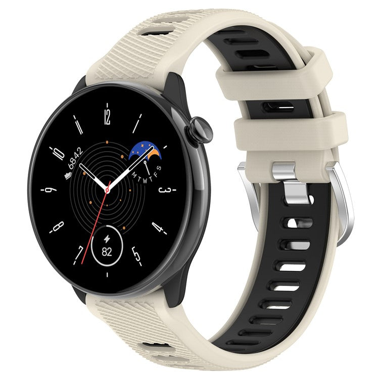 22mm Watch Band for Garmin Forerunner 265 / Honor Watch GS 3i , Silicone Cross Stripe Dual-color Strap Replacement - Starlight+Black