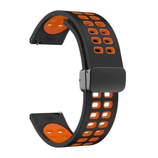 Silicone Watch Band for Garmin Forerunner 265 / Honor Watch GS 3i , 22mm Dual-color Magnetic Strap with Black Folding Buckle - Black+Orange