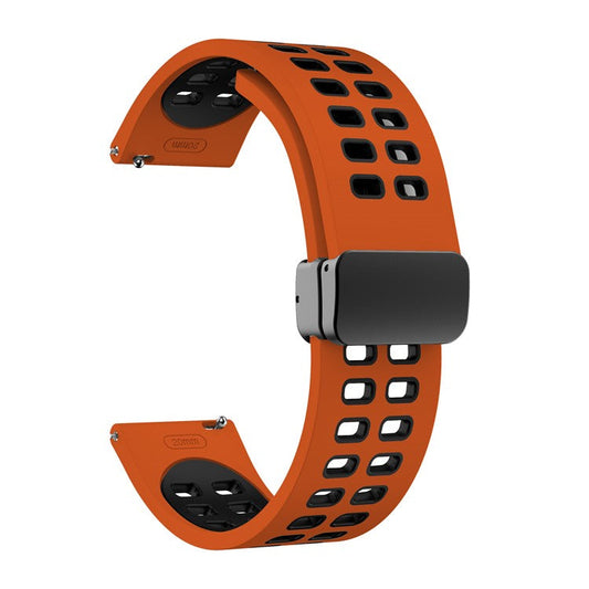 Silicone Watch Band for Garmin Forerunner 265 / Honor Watch GS 3i , 22mm Dual-color Magnetic Strap with Black Folding Buckle - Orange+Black