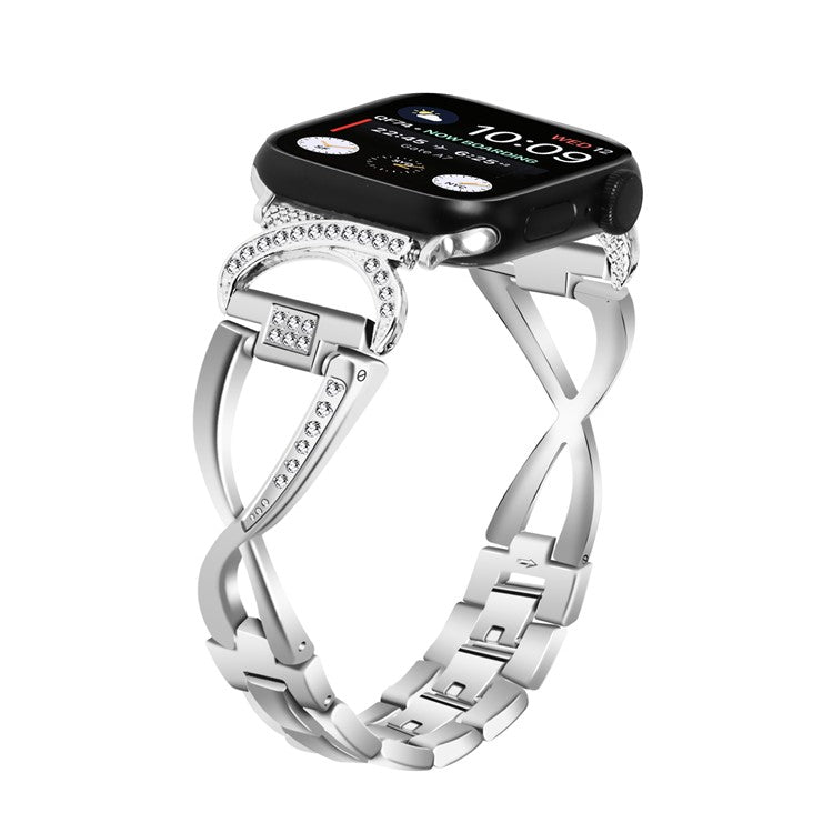 Alloy Watch Band for Apple Watch Series 10 42mm / 9 8 7 41mm / SE (2023) SE (2022) SE 6 5 4 40mm / 3 2 1 38mm Rhinestones Decor Wrist Strap - Silver