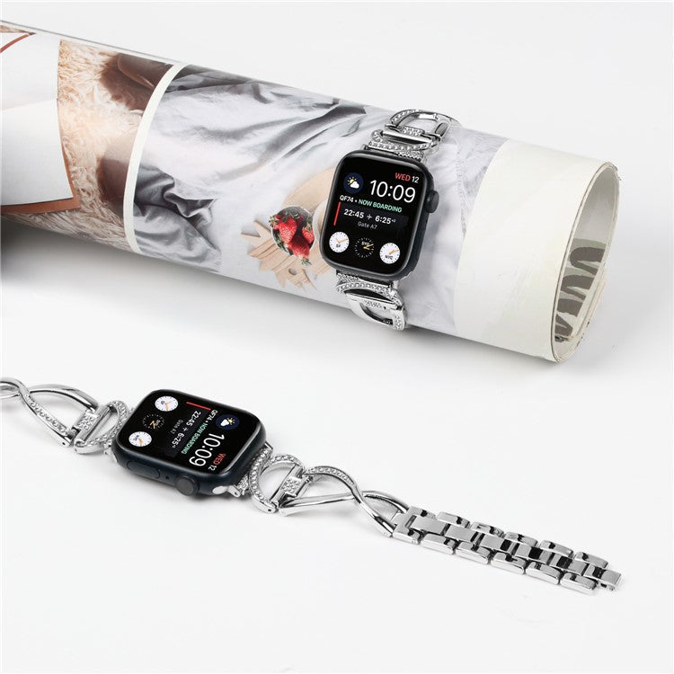 Alloy Watch Band for Apple Watch Series 10 42mm / 9 8 7 41mm / SE (2023) SE (2022) SE 6 5 4 40mm / 3 2 1 38mm Rhinestones Decor Wrist Strap - Silver