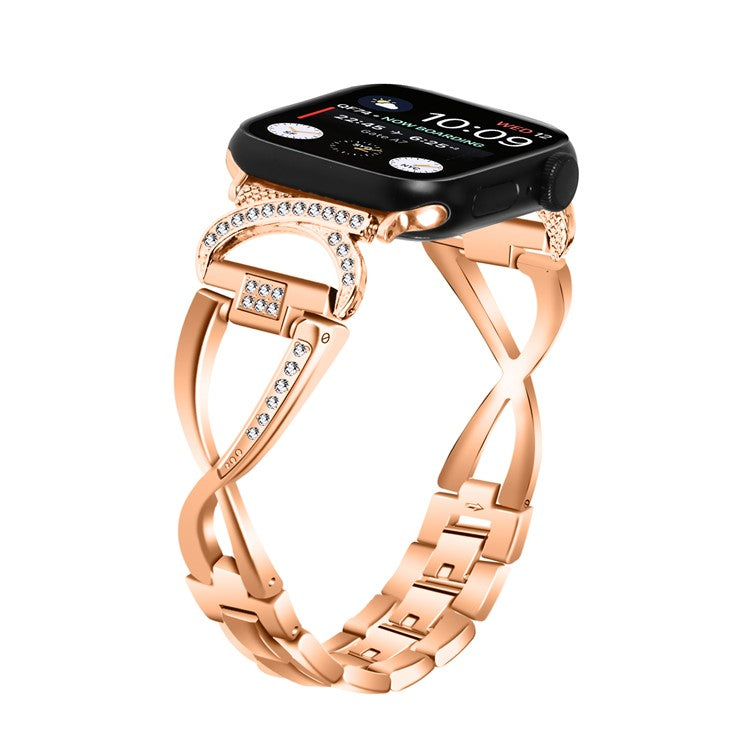 Watch Band for Apple Watch Series 10 46mm / Ultra 2 Ultra 49mm /  Series 9 8 7 45mm / 6 5 4 SE (2023) SE (2022) SE 44mm / 3 2 1 42mm Rhinestones Decor Alloy Strap - Rose Gold