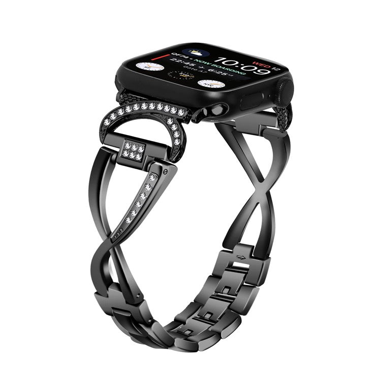 Watch Band for Apple Watch Series 10 46mm / Ultra 2 Ultra 49mm /  Series 9 8 7 45mm / 6 5 4 SE (2023) SE (2022) SE 44mm / 3 2 1 42mm Rhinestones Decor Alloy Strap - Black