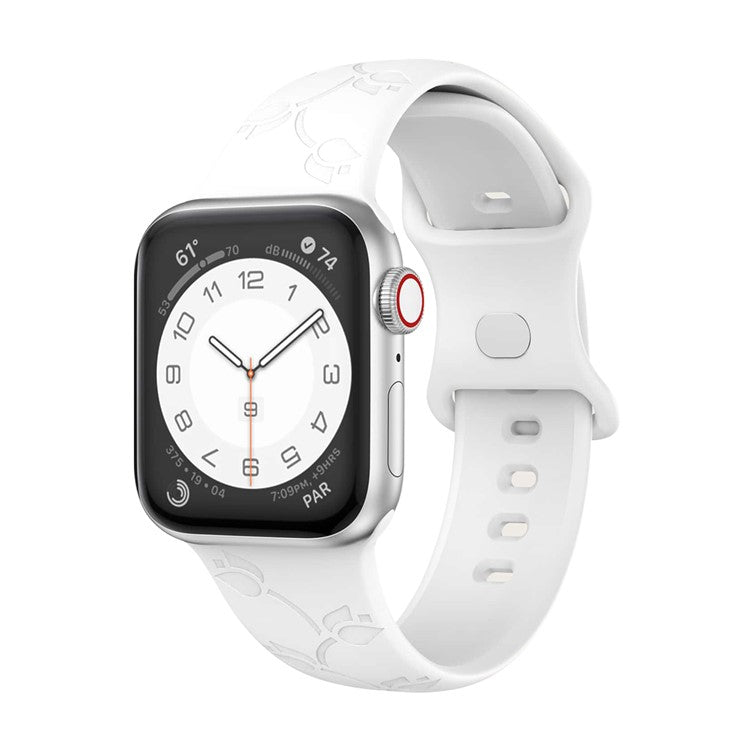 Engraved Silicone Band for Apple Watch Series 10 46mm / Ultra 2 Ultra 49mm /  Series 9 8 7 45mm / 6 5 4 SE (2023) SE (2022) SE 44mm / 3 2 1 42mm Sport Strap Replacement - White