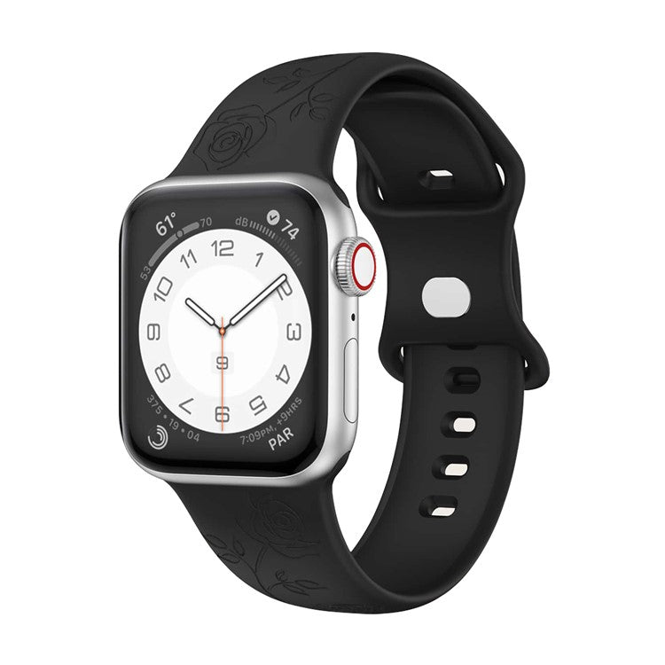 Engraved Silicone Band for Apple Watch Series 10 46mm / Ultra 2 Ultra 49mm /  Series 9 8 7 45mm / 6 5 4 SE (2023) SE (2022) SE 44mm / 3 2 1 42mm Sport Strap Replacement - Black