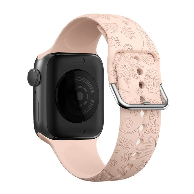 For Apple Watch Ultra 49mm Engraved Sport Band Soft Silicone Replacement Watch Strap - Pink