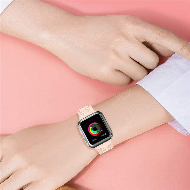 For Apple Watch Ultra 49mm Engraved Sport Band Soft Silicone Replacement Watch Strap - Pink