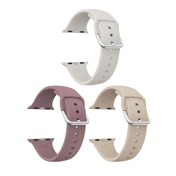 3Pcs Silicone Watch Bands for Apple Watch Series 10 42mm / 9 8 7 41mm / SE (2023) SE (2022) SE 6 5 4 40mm / 3 2 1 38mm Waterproof Sport Strap - Starlight+Purple+Milk Tea