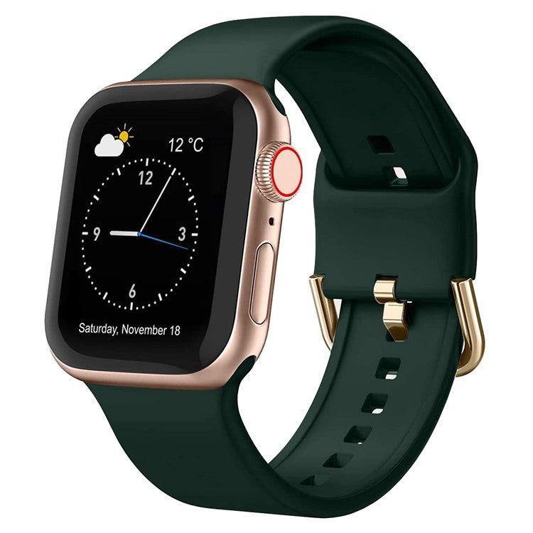 For Apple Watch Series 10 46mm / Ultra 2 Ultra 49mm /  Series 9 8 7 45mm / 6 5 4 SE (2023) SE (2022) SE 44mm / 3 2 1 42mm Silicone Watch Strap Adjustable Watch Band - Blackish Green
