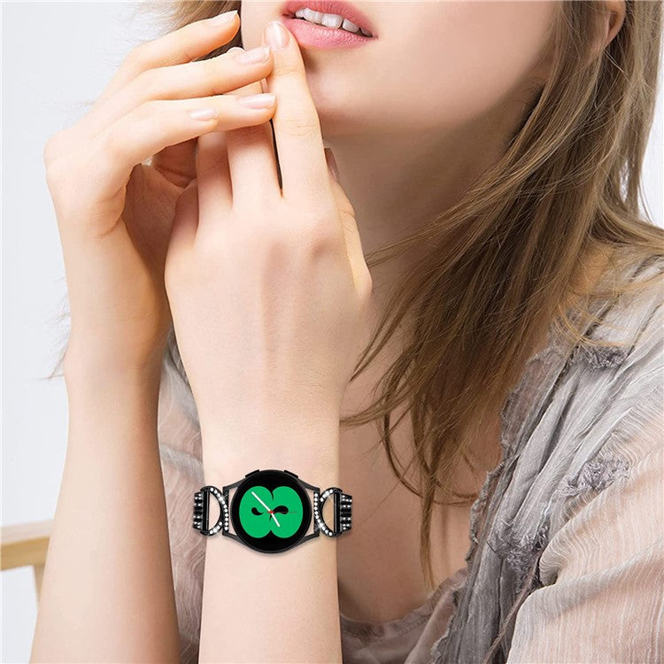 Stainless Steel Watch Band for Samsung Galaxy Watch6 40mm 44mm / Watch6 Classic 43mm 47mm / Watch 5 40mm 44mm / Watch4 40mm 44mm / Watch3 41mm , 20mm 5-Bead Rhinestone Decor Bracelet - Black