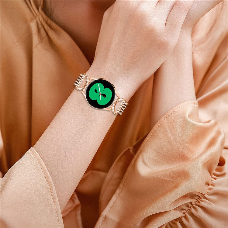 Rhinestone Decor Band for Samsung Galaxy Watch6 40mm 44mm / Watch6 Classic 43mm 47mm / Watch 5 40mm 44mm / Watch4 40mm 44mm / Watch3 41mm , 5-Bead 20mm Stainless Steel Watch Strap - Rose Gold