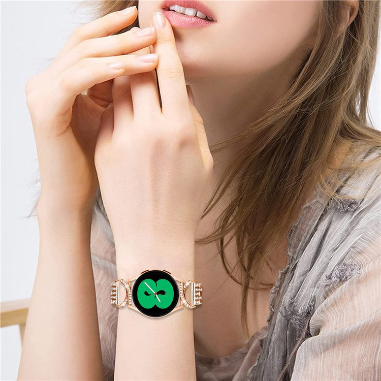 Rhinestone Decor Band for Samsung Galaxy Watch6 40mm 44mm / Watch6 Classic 43mm 47mm / Watch 5 40mm 44mm / Watch4 40mm 44mm / Watch3 41mm , 5-Bead 20mm Stainless Steel Watch Strap - Rose Gold