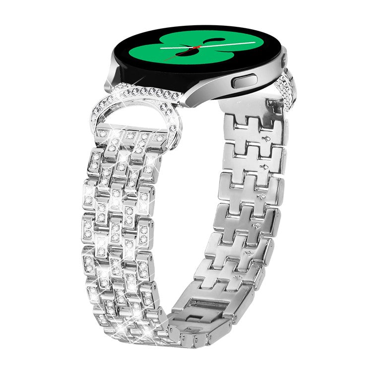 Rhinestone Decor Band for Samsung Galaxy Watch6 40mm 44mm / Watch6 Classic 43mm 47mm / Watch 5 40mm 44mm / Watch4 40mm 44mm / Watch3 41mm , 5-Bead 20mm Stainless Steel Watch Strap - Silver