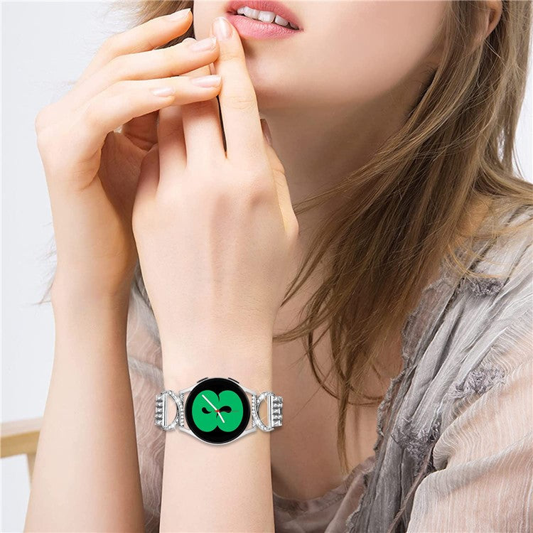 Rhinestone Decor Band for Samsung Galaxy Watch6 40mm 44mm / Watch6 Classic 43mm 47mm / Watch 5 40mm 44mm / Watch4 40mm 44mm / Watch3 41mm , 5-Bead 20mm Stainless Steel Watch Strap - Silver