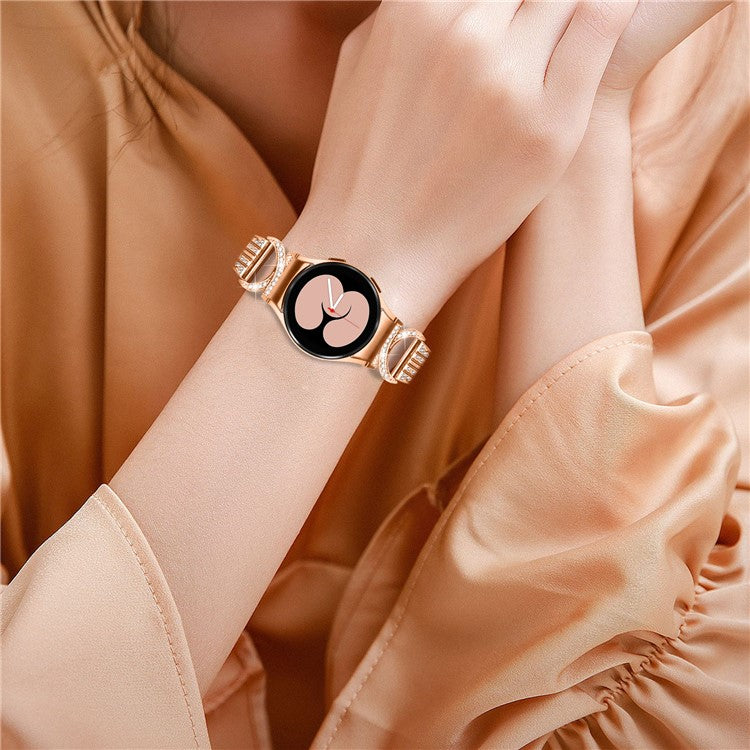 Bling Band for Samsung Galaxy Watch6 40mm 44mm / Watch6 Classic 43mm 47mm / Watch 5 40mm 44mm / Watch4 40mm 44mm , Rhinestone Decor Stainless Steel 5-Bead Watch Strap with Connector - Rose Gold