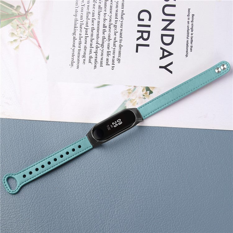 For Xiaomi Smart Band 8 Genuine Cowhide Leather Watch Band Rivets Wrist Strap with Black Watch Case - Blue