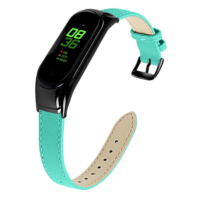 For Xiaomi Smart Band 8 Genuine Cowhide Leather Band Watch Straps with Black Watch Case - Teal Green