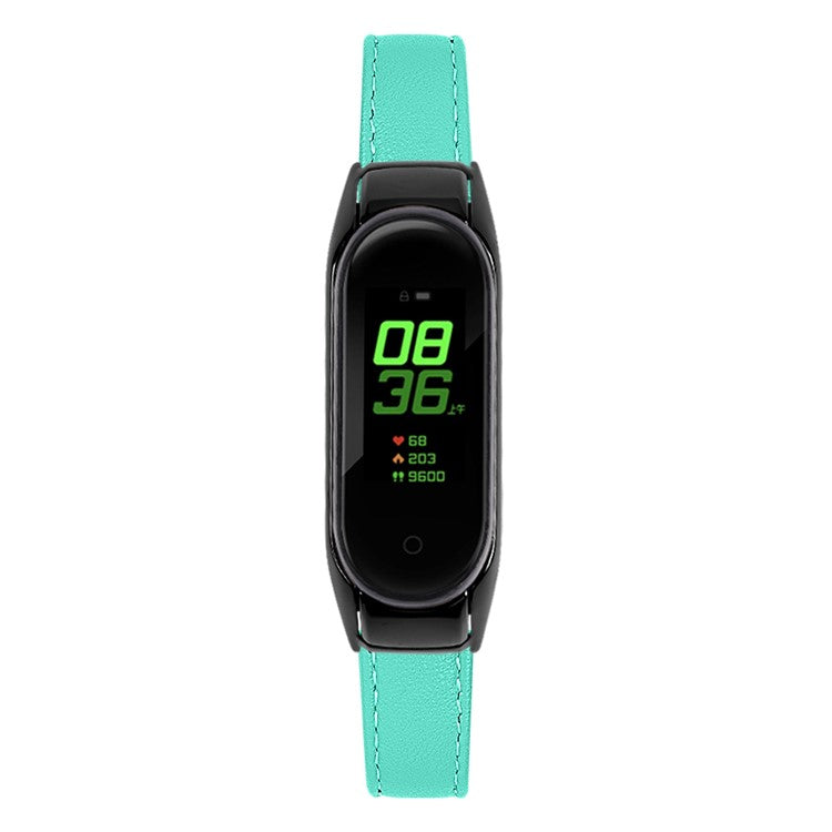 For Xiaomi Smart Band 8 Genuine Cowhide Leather Band Watch Straps with Black Watch Case - Teal Green
