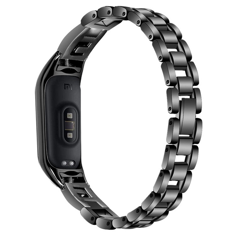 For Xiaomi Smart Band 9 NFC / 9 / 8 NFC / 8 G Letter Rhinestones Decor Watch Strap Stainless Steel Wrist Band - Black