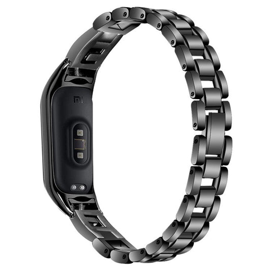 For Xiaomi Smart Band 9 NFC / 9 / 8 NFC / 8 G Letter Rhinestones Decor Watch Strap Stainless Steel Wrist Band - Black